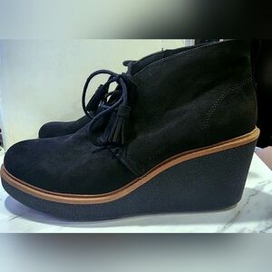 Dr Scholls Black Suede Wedge Ankle Boots, Size 9